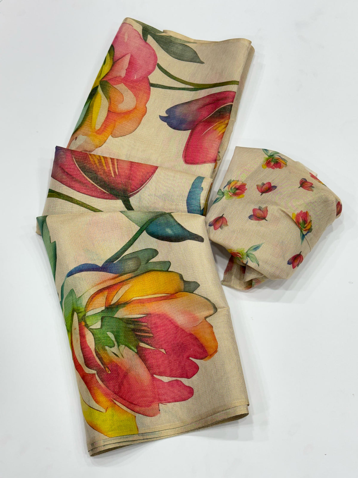 New Multicolor Tissue Cotton Flower Printed Fancy Designer Wedding Wear Saree With Blouse