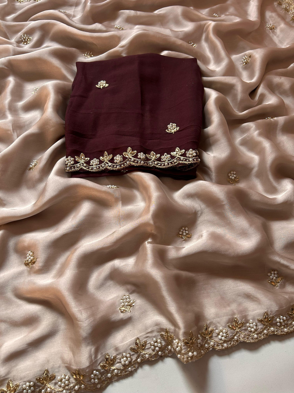 New Crush Chiffon Silk Embroidery n Diamond Work Partywear Fancy Designer Saree With Blouse