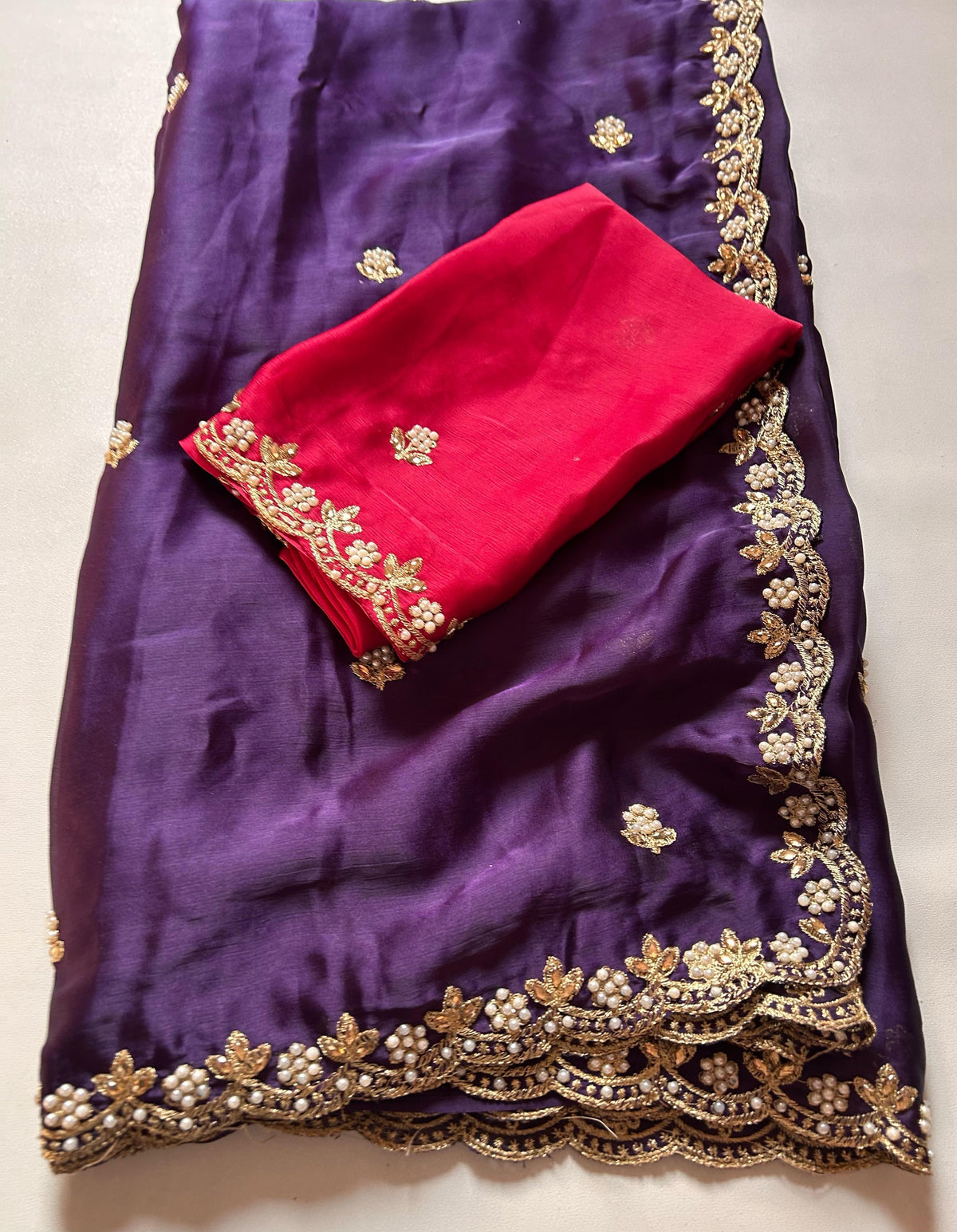 New Crush Chiffon Silk Embroidery n Diamond Work Partywear Fancy Designer Saree With Blouse