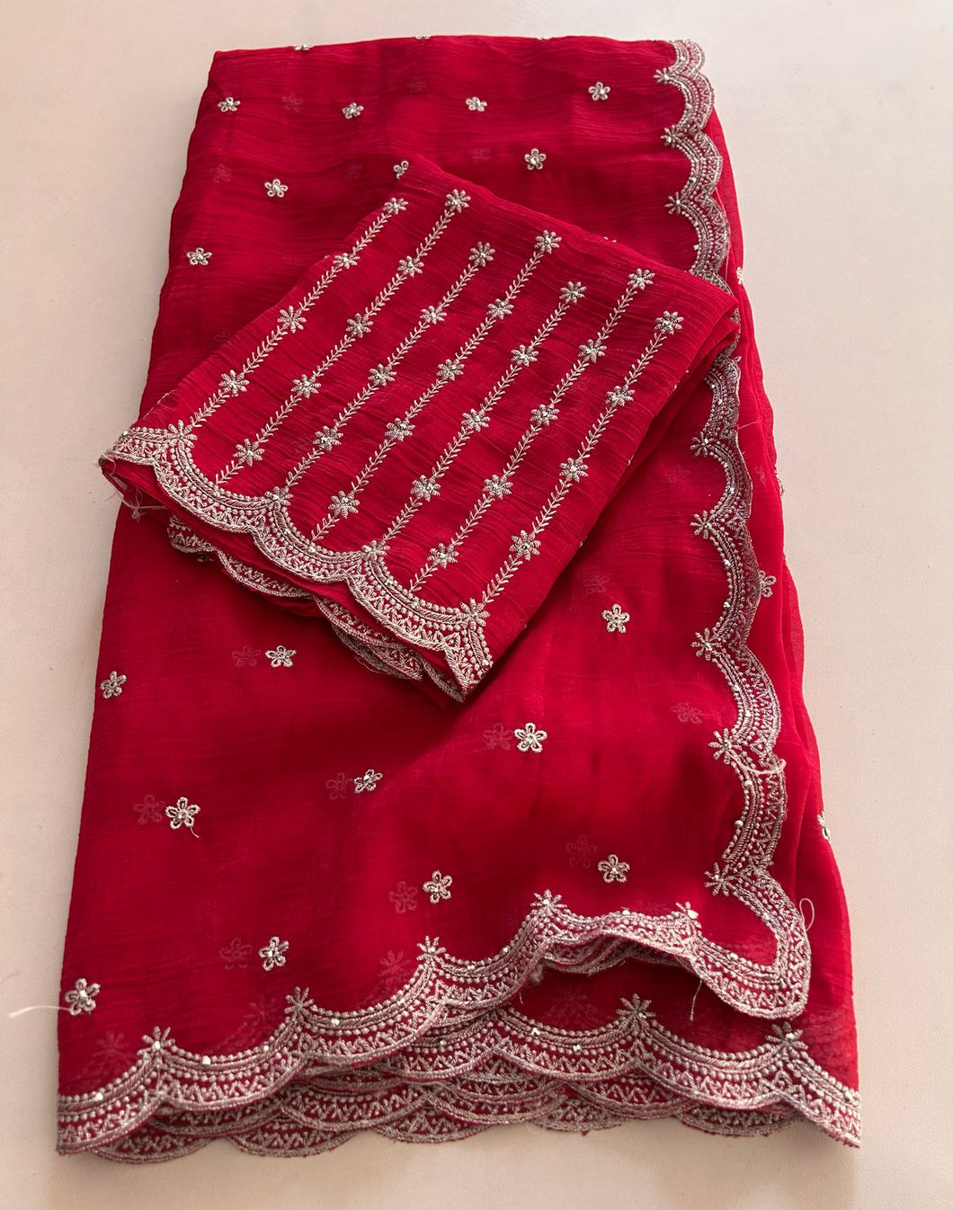 Latest Wedding Wear Crunchy Silk Embroidery Work Fancy Designer Saree With Blouse Piece