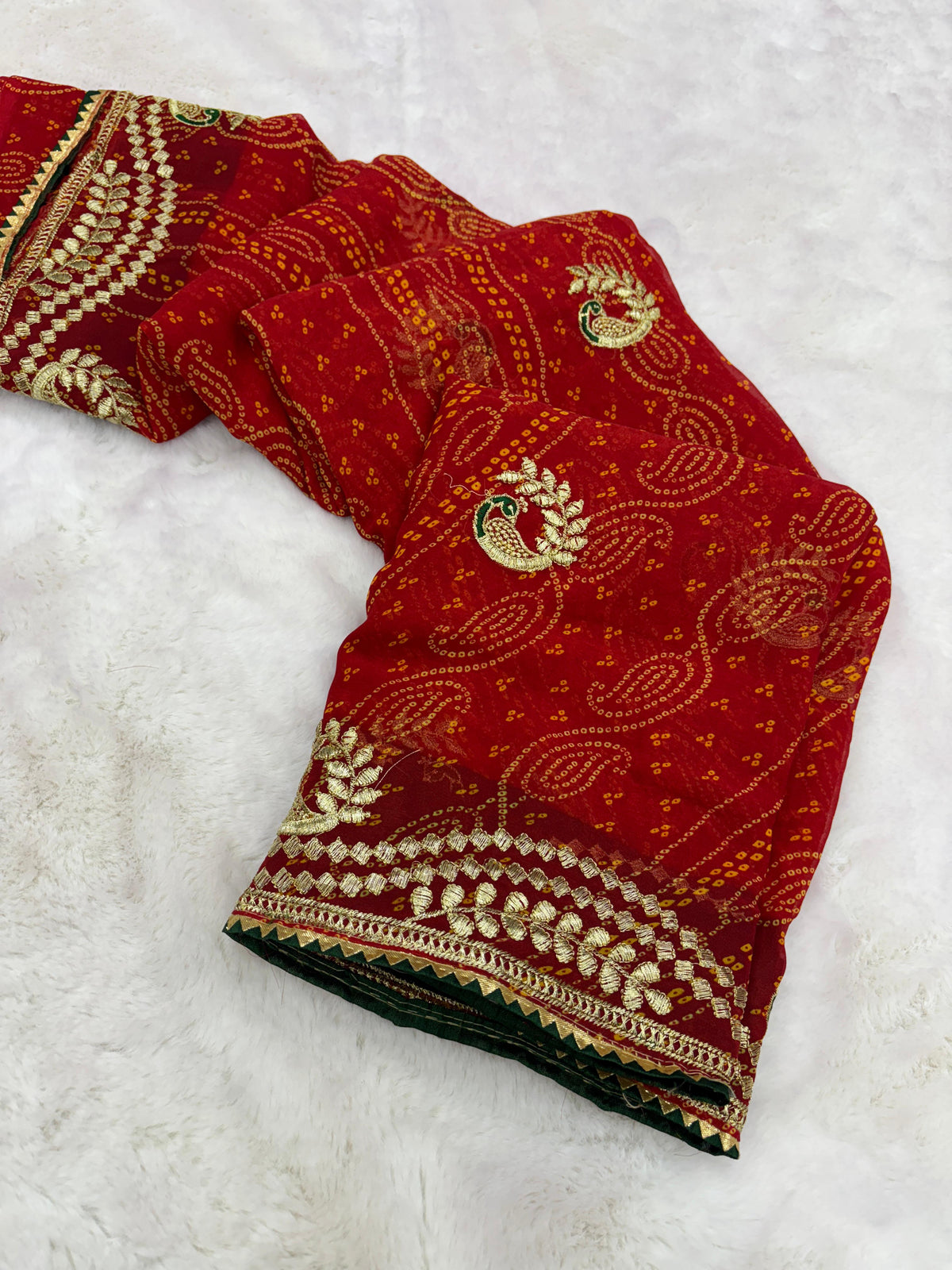 New Wedding Wear Red Color Georgette Bandhani Print With Embroidery Work Fancy Designer Saree