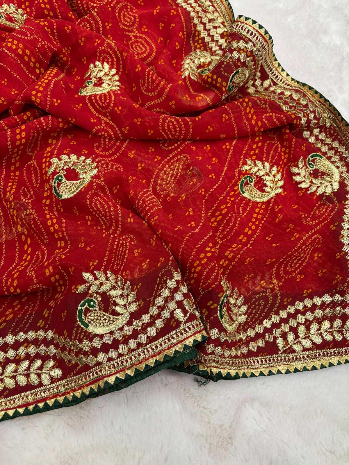 New Wedding Wear Red Color Georgette Bandhani Print With Embroidery Work Fancy Designer Saree