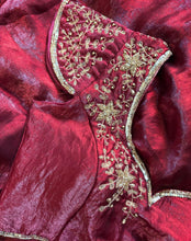 Load image into Gallery viewer, New Partywear Red Color Silk Fabric Fancy Designer Saree With Hand Work Cutt Dana Work Unstitched Blouse Piece
