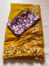 Load image into Gallery viewer, Partywear Georgette Mustard Color Embroidered Border Work Fancy Designer Saree With Blouse
