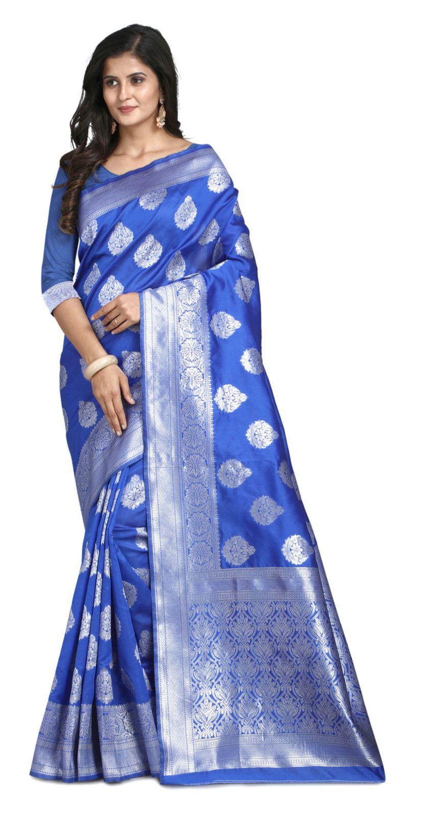 New Wedding Wear Blue Color Banarasi Silk Saree With Blouse
