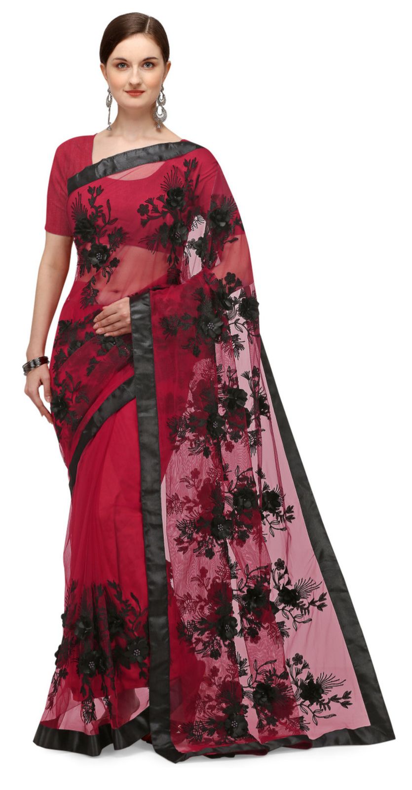 New Partywear Red Color Soft Net Sequence Work Fancy Designer Saree With Embroidered Blouse