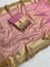 Load image into Gallery viewer, Latest Pink Color Banarasi Soft Tissue Silk Jacquard n Lace Work Fancy Designer Function Wear Saree
