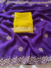 Load image into Gallery viewer, New Partywear Chiffon Crush Silk Emboirdery n Cut Work Fancy Designer Saree With Blouse
