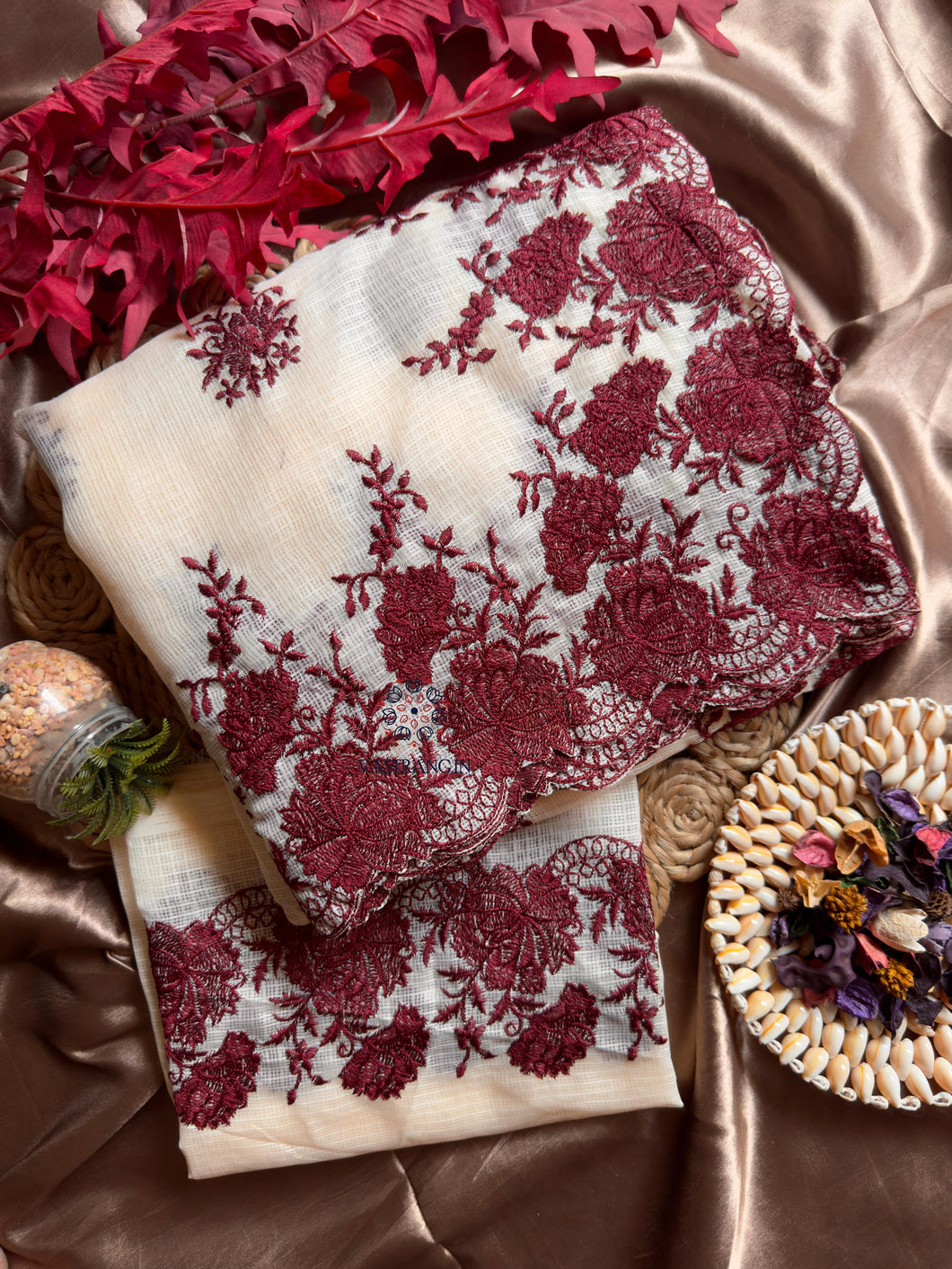 New Partywear Cream Color Soft Kota Doriya Embrodiered Thread n Cut Work Fancy Designer Saree With Blouse