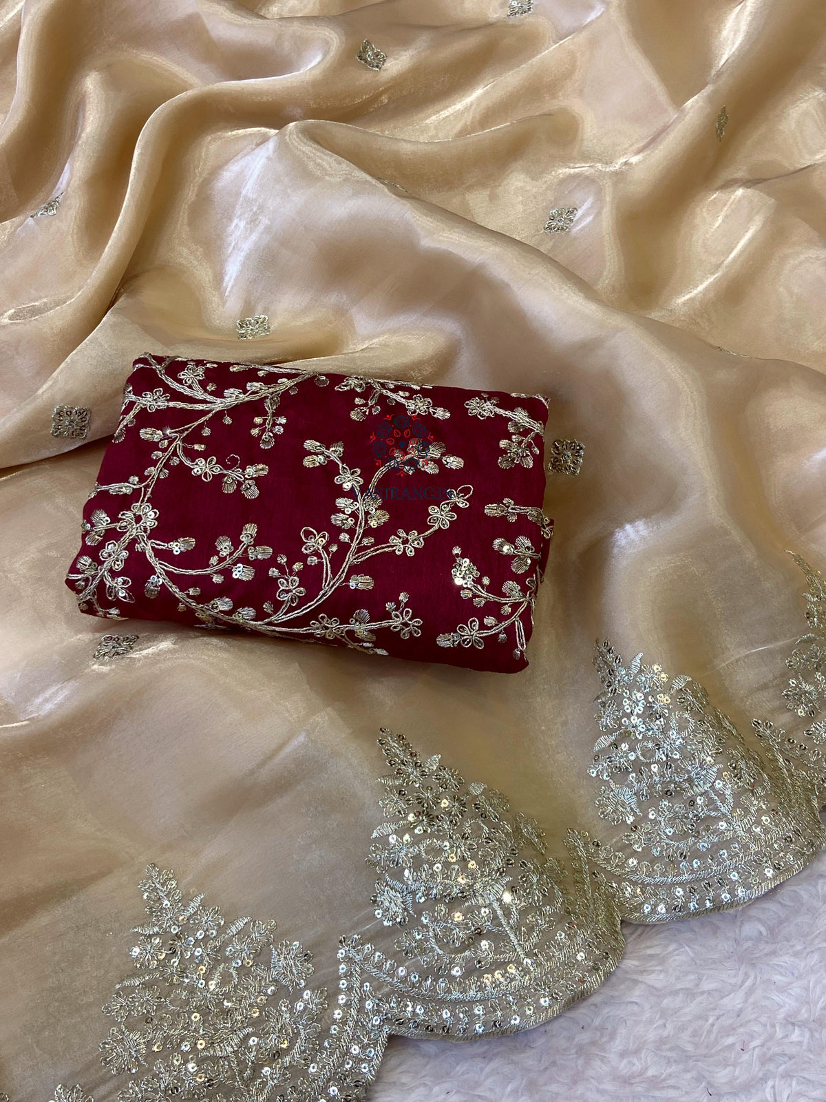 New Partywear Partywear Silk Fabric Sequence n Embroidered Fancy Designer Saree With Unstitched Blouse