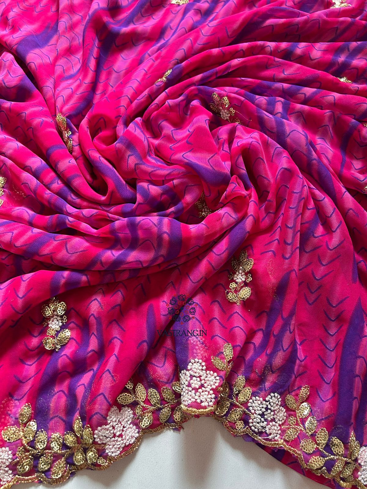 New Wedding Wear Pink n Blue Color Shibori Print Embroidery n Sequence Work Georgette Fancy Designer Saree