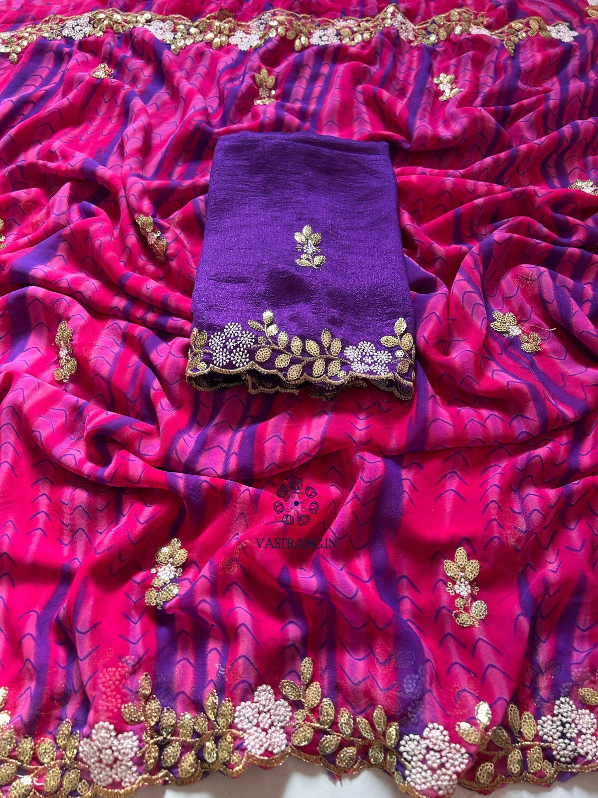 New Wedding Wear Pink n Blue Color Shibori Print Embroidery n Sequence Work Georgette Fancy Designer Saree