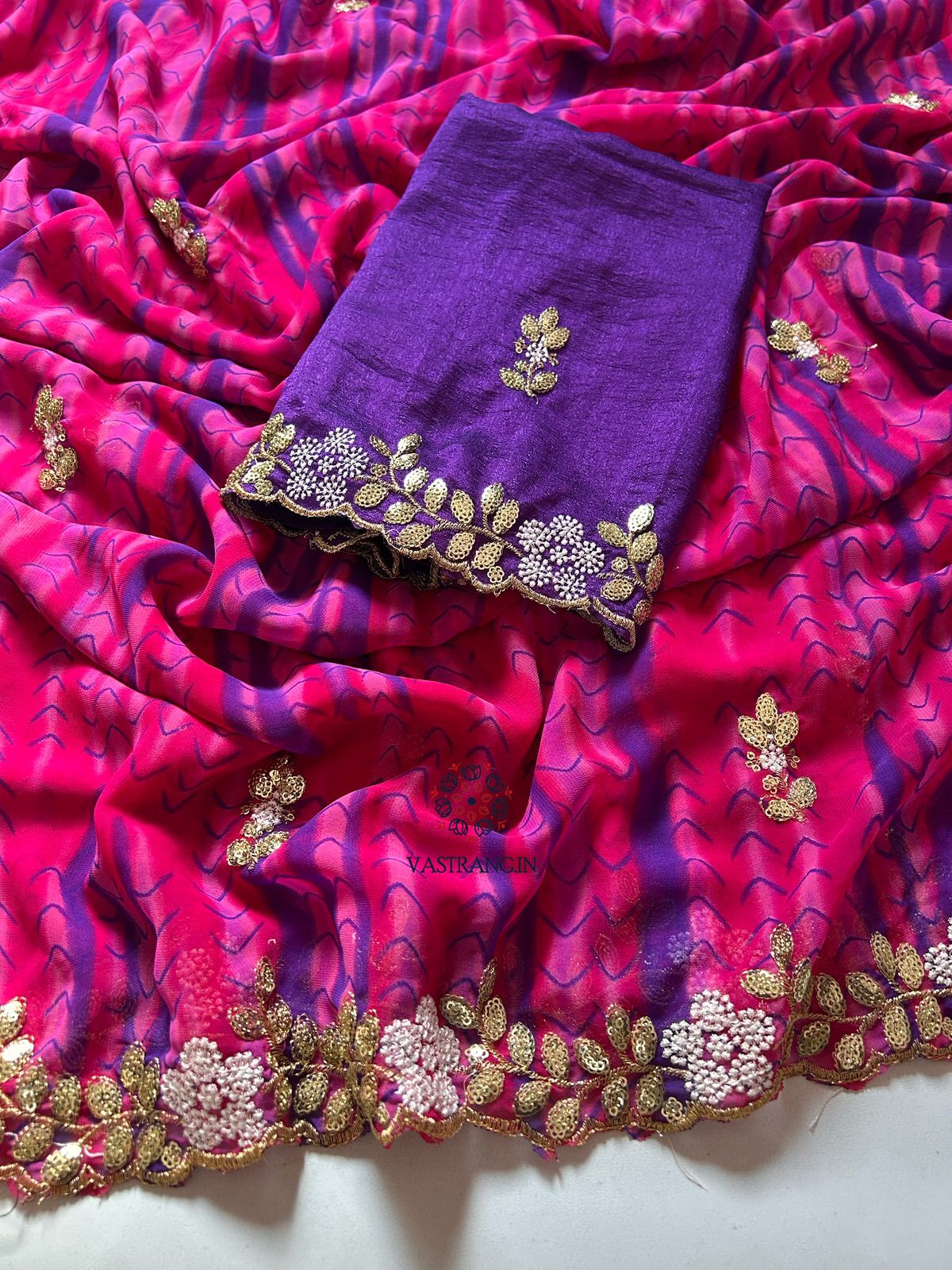 New Wedding Wear Pink n Blue Color Shibori Print Embroidery n Sequence Work Georgette Fancy Designer Saree