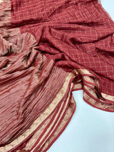 Load image into Gallery viewer, New Maroon Color Festive Wear Crushed Chinnon Silk Fancy Designer Saree With Rich Pallu
