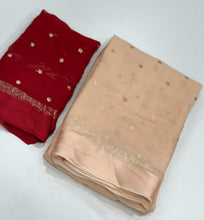 Load image into Gallery viewer, Latest Festive Wear Beige Color Georgette Satin Patta With Sequence Butti Work Fancy Designer Saree
