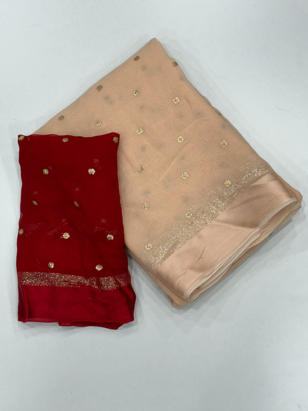 Latest Festive Wear Beige Color Georgette Satin Patta With Sequence Butti Work Fancy Designer Saree