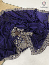 Load image into Gallery viewer, New Navy Blue Color Partywear Soft Satin Silk Embrodiery n Sequence Work Fancy Designer Saree
