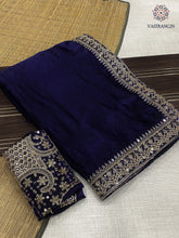 Load image into Gallery viewer, New Navy Blue Color Partywear Soft Satin Silk Embrodiery n Sequence Work Fancy Designer Saree
