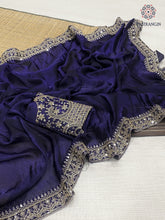 Load image into Gallery viewer, New Navy Blue Color Partywear Soft Satin Silk Embrodiery n Sequence Work Fancy Designer Saree
