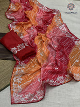 Load image into Gallery viewer, New Multicolor Chinnon Silk Print n Gotta Patti Work Leheriya Print Fancy Designer Wedding Wear Saree With Blouse
