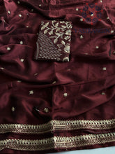 Load image into Gallery viewer, Latest Maroon Color Partywear Rangoli Silk Embrodiered Sequence Work Fancy Designer Saree With Blouse
