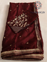 Load image into Gallery viewer, Latest Maroon Color Partywear Rangoli Silk Embrodiered Sequence Work Fancy Designer Saree With Blouse
