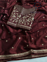 Load image into Gallery viewer, Latest Maroon Color Partywear Rangoli Silk Embrodiered Sequence Work Fancy Designer Saree With Blouse
