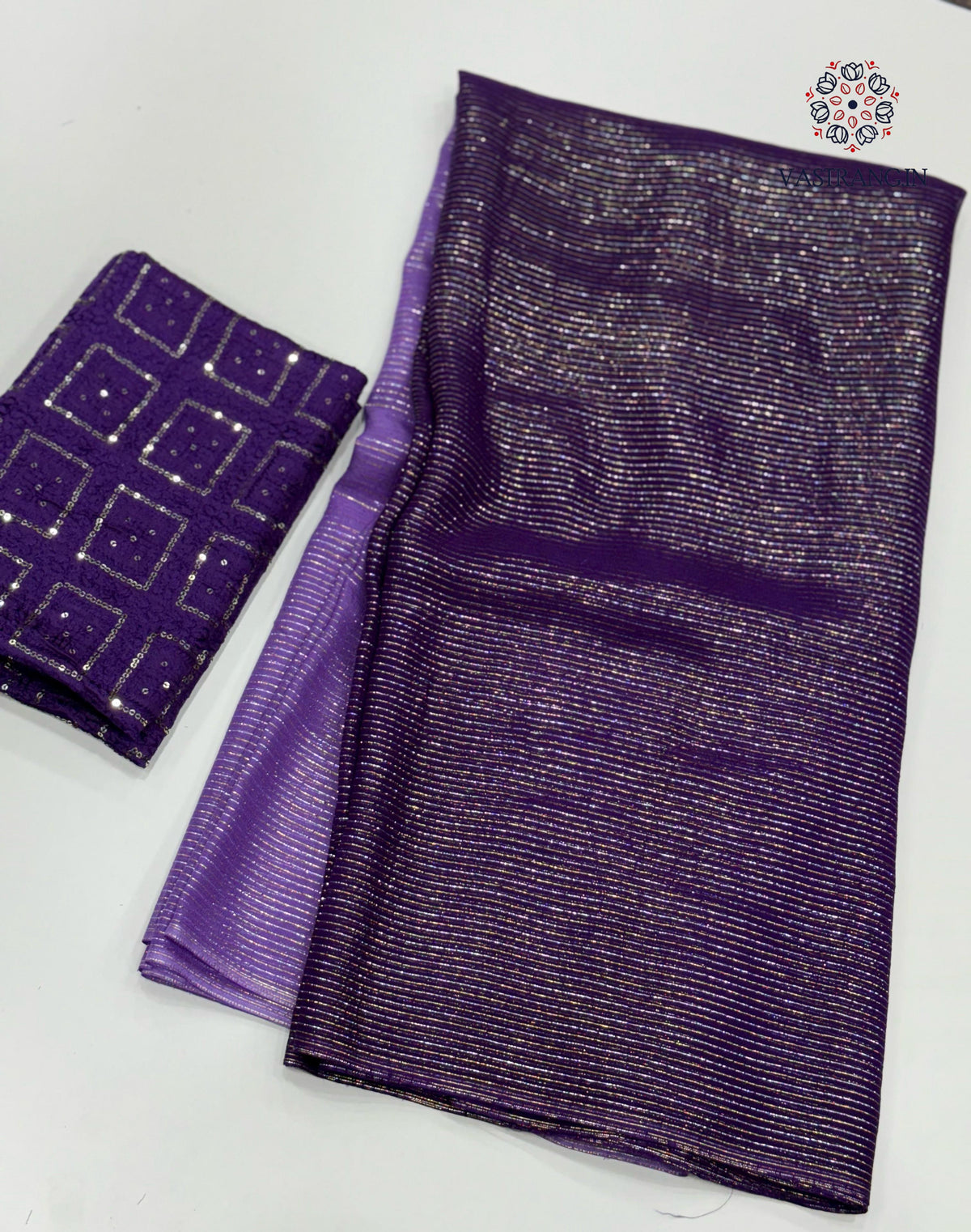 Latest Partywear Purple Pedding Color Viscose Georgette Fancy Designer Saree