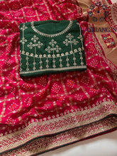 Load image into Gallery viewer, Stylish Bandhej Print Georgette Sequence Work Fancy Designer Saree With Embroidered Work Blouse
