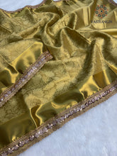 Load image into Gallery viewer, New Wedding Wear Golden Color Banarasi Tissue Silk Jacquared Zari Weaving n Lace Work Fancy Designer Saree
