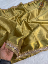 Load image into Gallery viewer, New Wedding Wear Golden Color Banarasi Tissue Silk Jacquared Zari Weaving n Lace Work Fancy Designer Saree
