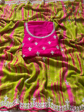 Load image into Gallery viewer, New Soft Chinnon Silk Perrot n Pink Color Embroidery n Cut Work Wedding Wear Designer Saree
