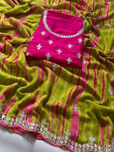 Load image into Gallery viewer, New Soft Chinnon Silk Perrot n Pink Color Embroidery n Cut Work Wedding Wear Designer Saree
