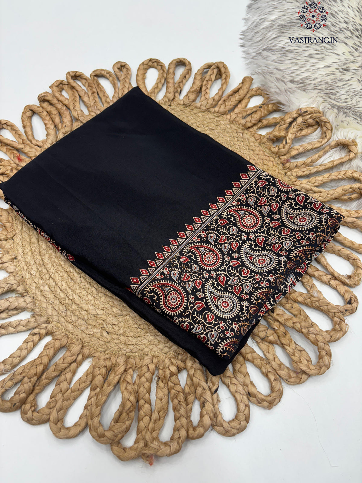 New Function Wear Pure Satin Silk Ajrak Printed Rich Pallu n Tussles Work Fancy Designer Saree