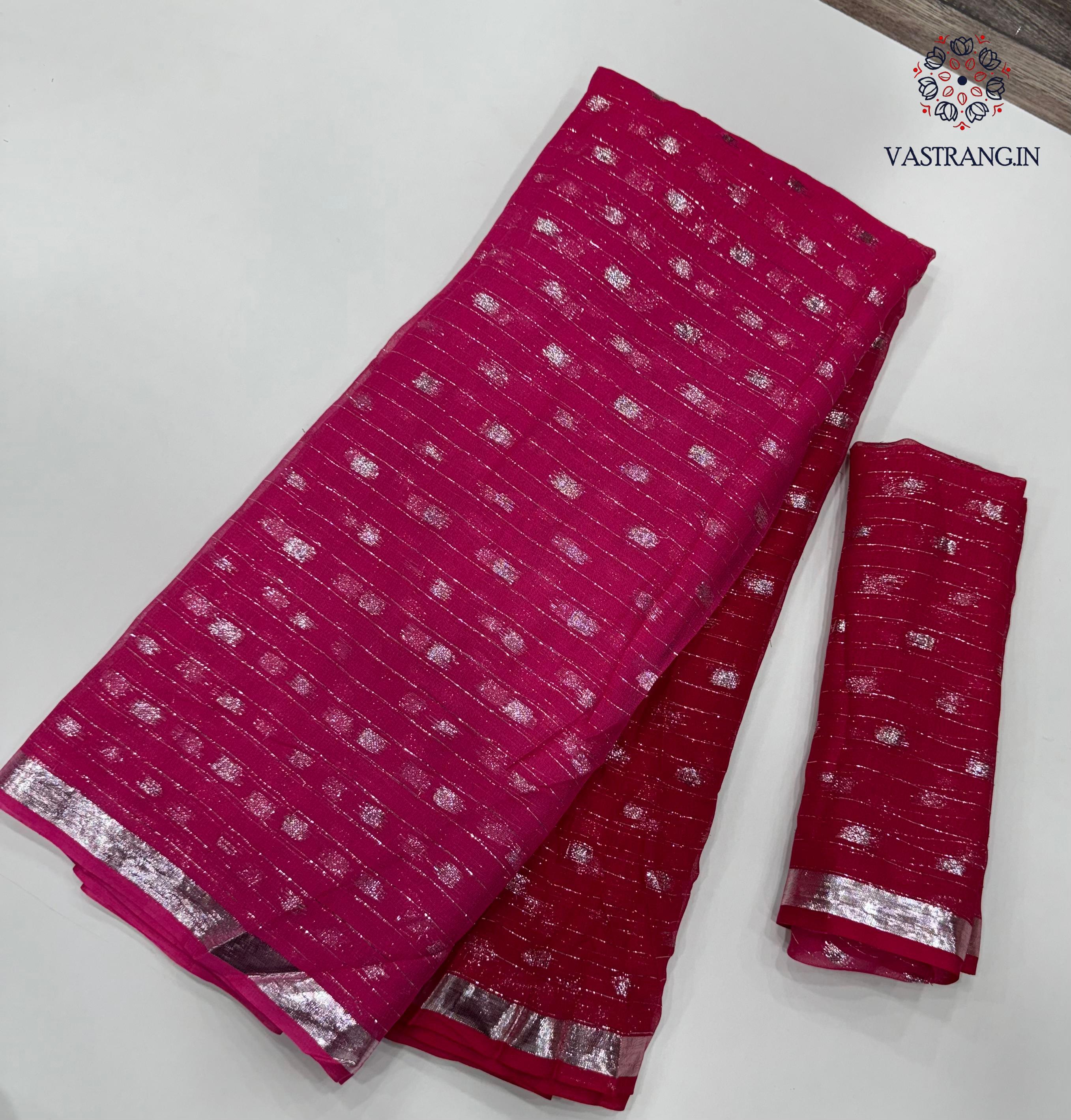 New Red n Pink Color Viscose Georgette Zari Work Fancy Designer Wedding Wear Saree