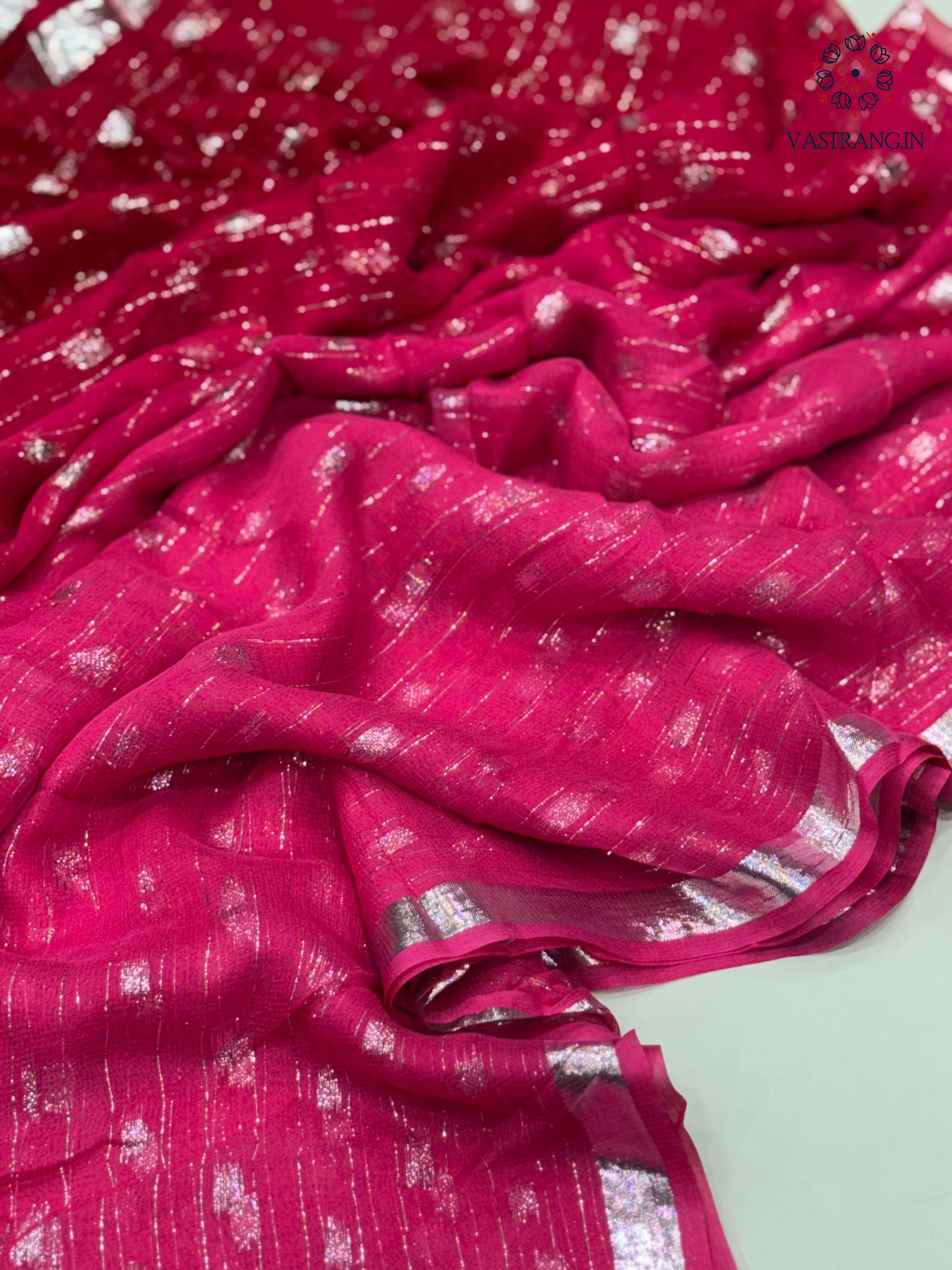 New Red n Pink Color Viscose Georgette Zari Work Fancy Designer Wedding Wear Saree