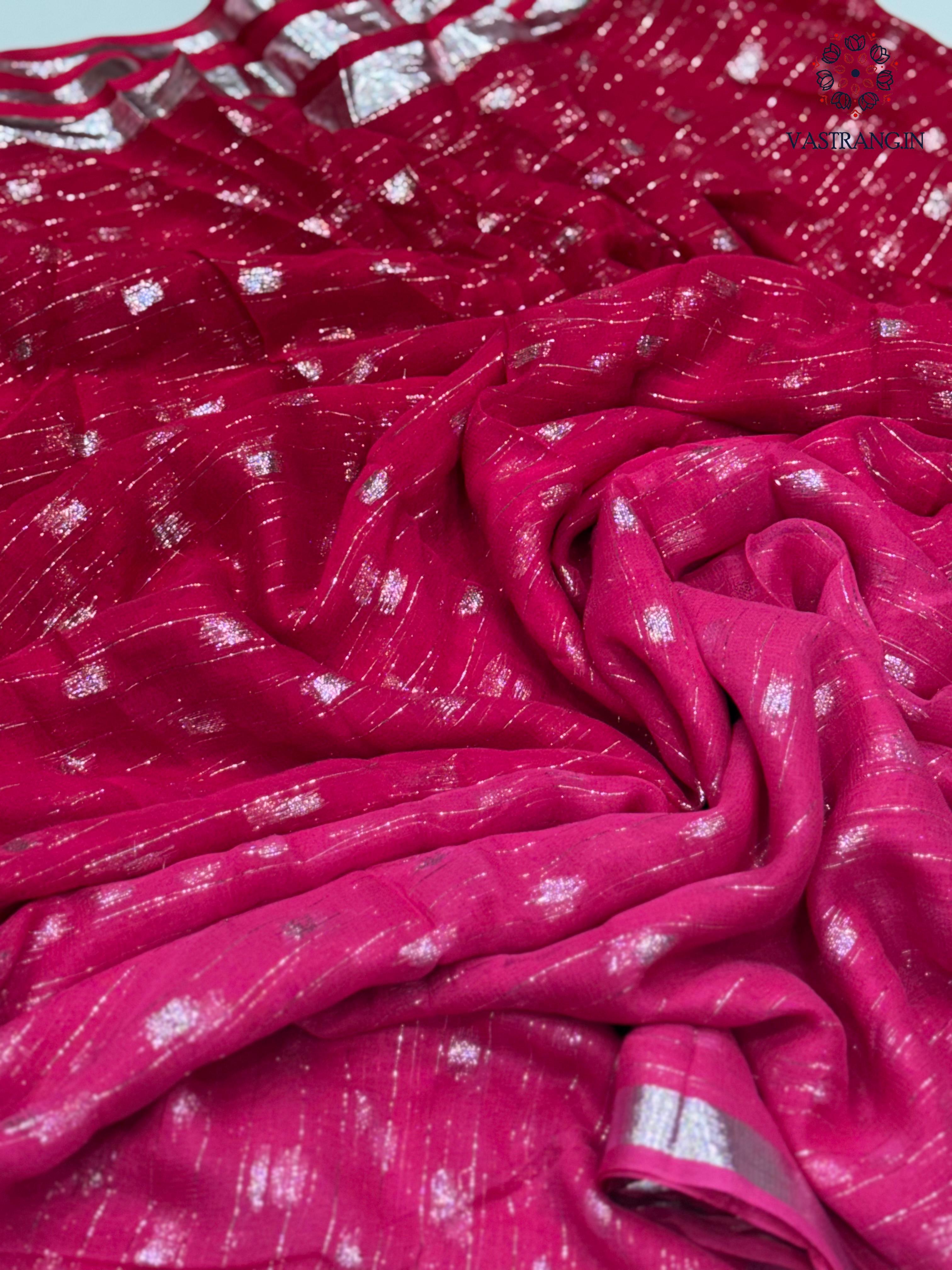 New Red n Pink Color Viscose Georgette Zari Work Fancy Designer Wedding Wear Saree