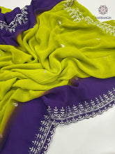 Load image into Gallery viewer, New Perrot n Purple Pedding Color Soft Chiffon Silk Sequence Embroidered n Cut Work Fancy Designer Partywear Saree
