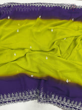 Load image into Gallery viewer, New Perrot n Purple Pedding Color Soft Chiffon Silk Sequence Embroidered n Cut Work Fancy Designer Partywear Saree
