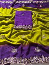 Load image into Gallery viewer, Partywear Soft Georgette Pedding Color Sequence Embroidery n Arca Border Work Fancy Designer Saree With Blouse
