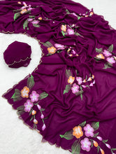 Load image into Gallery viewer, Faux Georgette Fancy Designer Hand Work n Hand Paint Work Fancy Designer Wedding Wear Saree With Blouse
