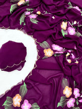 Load image into Gallery viewer, Faux Georgette Fancy Designer Hand Work n Hand Paint Work Fancy Designer Wedding Wear Saree With Blouse
