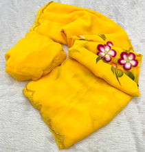 Load image into Gallery viewer, Faux Georgette Fancy Designer Hand Work n Hand Paint Work Fancy Designer Wedding Wear Saree With Blouse
