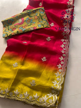 Load image into Gallery viewer, New Hand Dyeing Chinnon Fabric Zari Embrodiered n Acra Border Work Stylish Designer Partywear Saree
