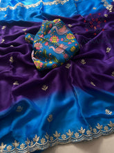Load image into Gallery viewer, New Hand Dyeing Chinnon Fabric Zari Embrodiered n Acra Border Work Stylish Designer Partywear Saree
