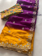 Load image into Gallery viewer, New Hand Dyeing Chinnon Fabric Zari Embrodiered n Acra Border Work Stylish Designer Partywear Saree
