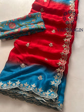 Load image into Gallery viewer, New Hand Dyeing Chinnon Fabric Zari Embrodiered n Acra Border Work Stylish Designer Partywear Saree

