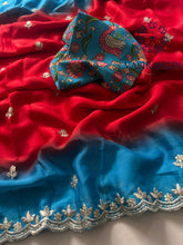 Load image into Gallery viewer, New Hand Dyeing Chinnon Fabric Zari Embrodiered n Acra Border Work Stylish Designer Partywear Saree
