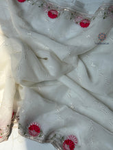 Load image into Gallery viewer, New Partywear White Color Waari Silk Fabric Sequence And Thread Work Fancy Designer Saree
