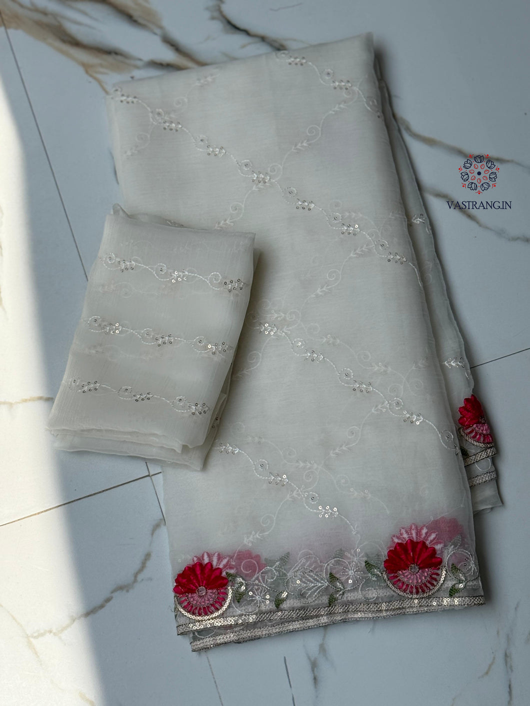 New Partywear White Color Waari Silk Fabric Sequence And Thread Work Fancy Designer Saree
